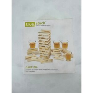 True Stack Group Drinking Game Wood Stacking Blocks with 4 Shot Glasses 60 Pcs